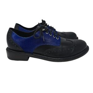Rag & Bone Shoes Womens 37.5 Oxfords Black Leather Blue Calf Hair Wingtip
